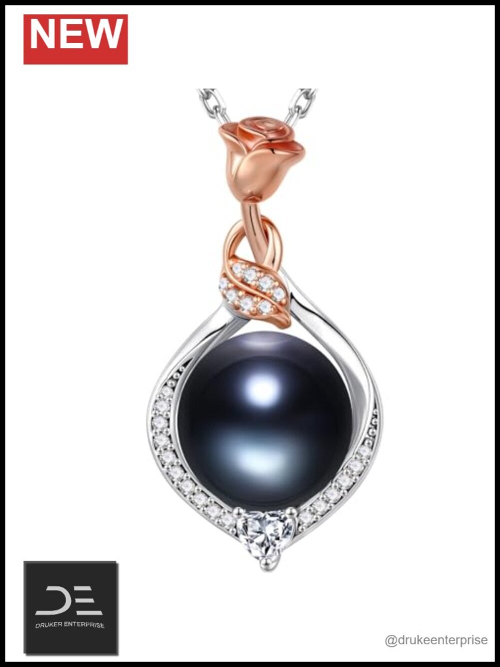 Genuine Black Pearl Necklace Sterling Silver 10-11mm Anniversary Gift